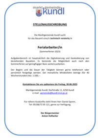 Ausschreibung Ferialarbeiter für Bauamt 2023