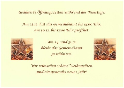 Geänderte Öffnungszeiten während der Feiertage / Bildung & Soziales