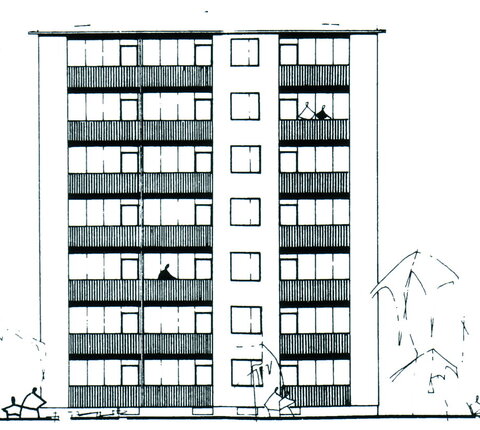 Plan des Hochhauses Augasse 2 von Walter Mayr