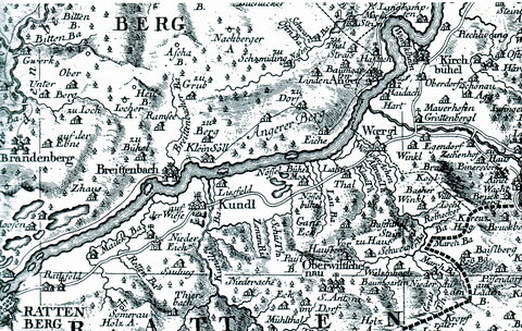 Wörgl und Umgebung auf der Karte von Peter Anich (1763)